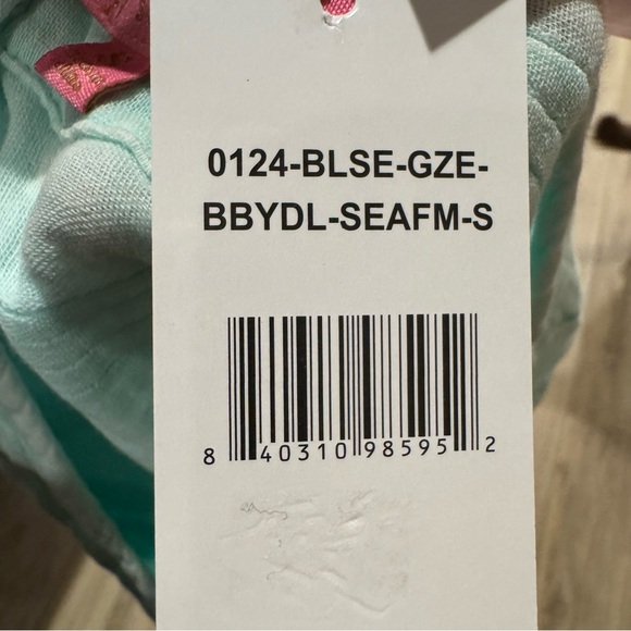 NWT Simplify Southern Babydoll Seafoam Short Sleeve Shirt Cotton Gauze Pintuck - Picture 7 of 14